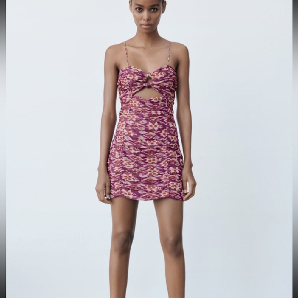 Zara printed dress with draping purple
